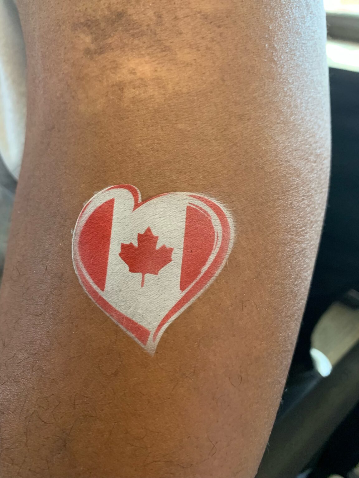 Stylized Canadian Flag Airbrush Tattoo. Airbrush tattoo and face painting gallery. Airbrush Tattoos in Winnipeg and NW Ontario.