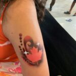 Stylized Canadian Maple Leaf Airbrush Tattoo. Airbrush tattoo and face painting gallery. Airbrush Tattoos in Winnipeg and NW Ontario.