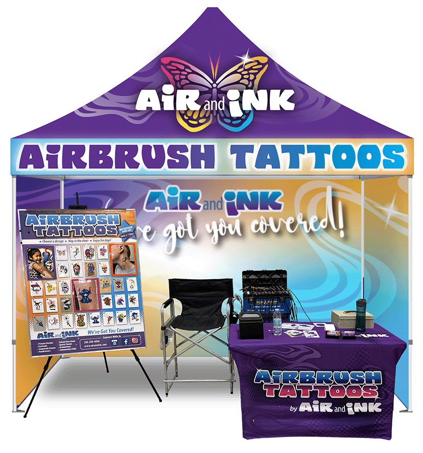 We travel to your event. Air and Ink Airbrush Tattoos and Face Painting. Winnipeg, Manitoba and NW Ontario